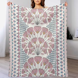 ArogGeld Lily Leaf Ginkgo Biloba Flower Flannel Blanket Pink and Rice White Geometric Floral Flannel Fleece Throw Blanket for Travel Camping 60x80in Birthday Gift to Friend Grandparents