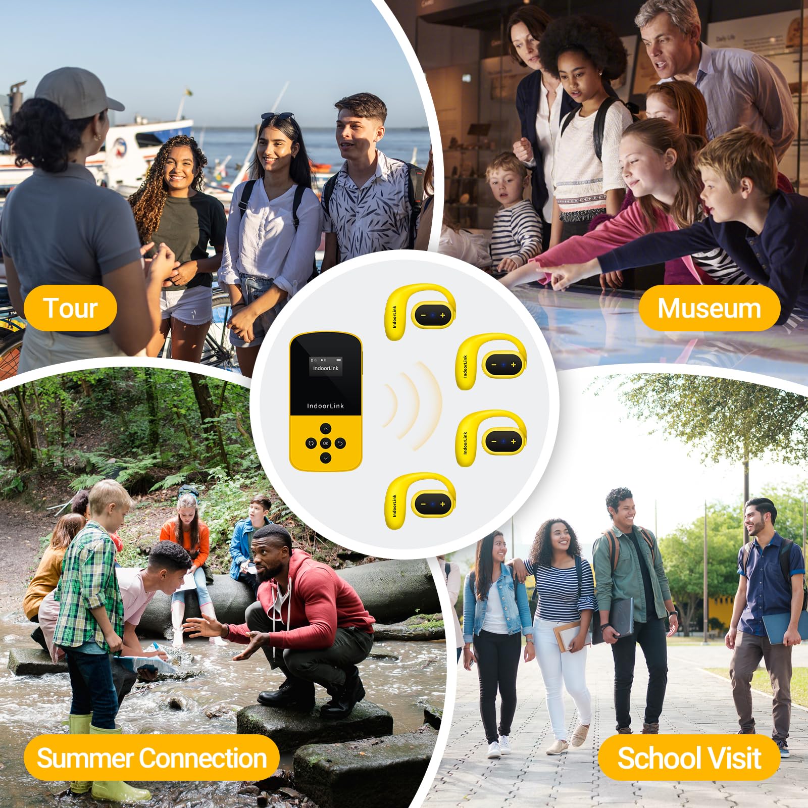 IndoorLink Sistema di guida turistica wireless portatile, altoparlante integrato da 16 mm, durata della batteria 35 ore, cuffie Whisper Tour Guide per tour, musei, mostre, visite scolastiche (1T2R)