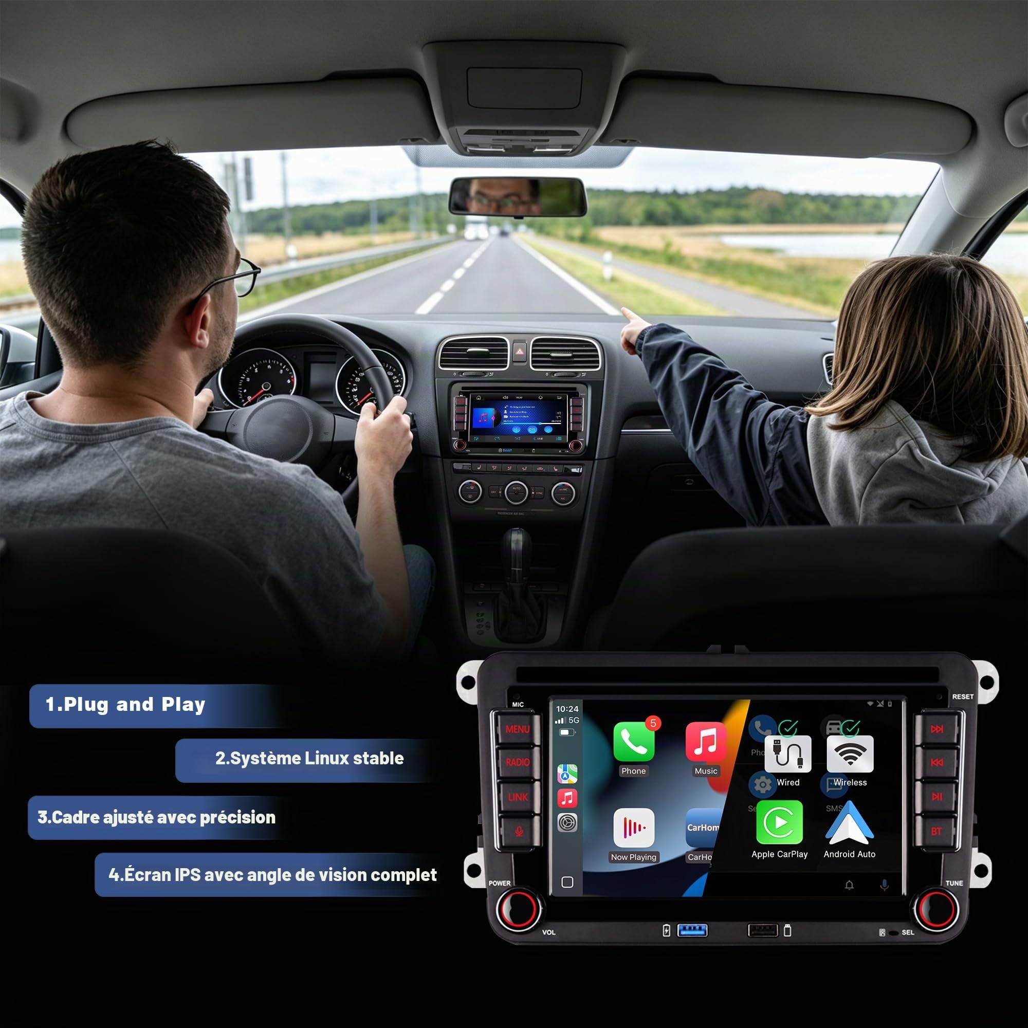Autoradio pour VW Golf 5 6 MK5 MK6, CarPlay et Android Auto sans Fil, Dab+
