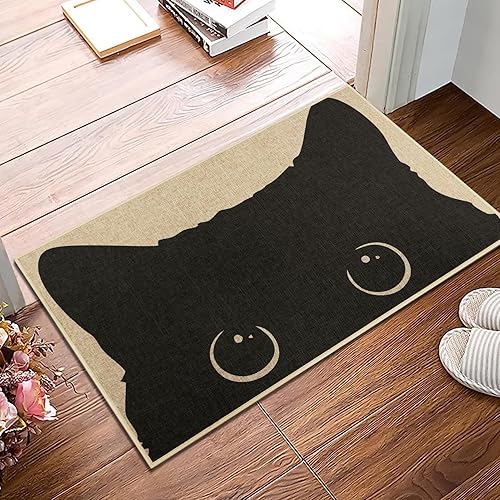 Miniatura 2 de Arttown Tapete para puerta de gato, bonito tapete de bienvenida con diseño de gato bendecido, tapete para puerta delantera, tapete de entrada para