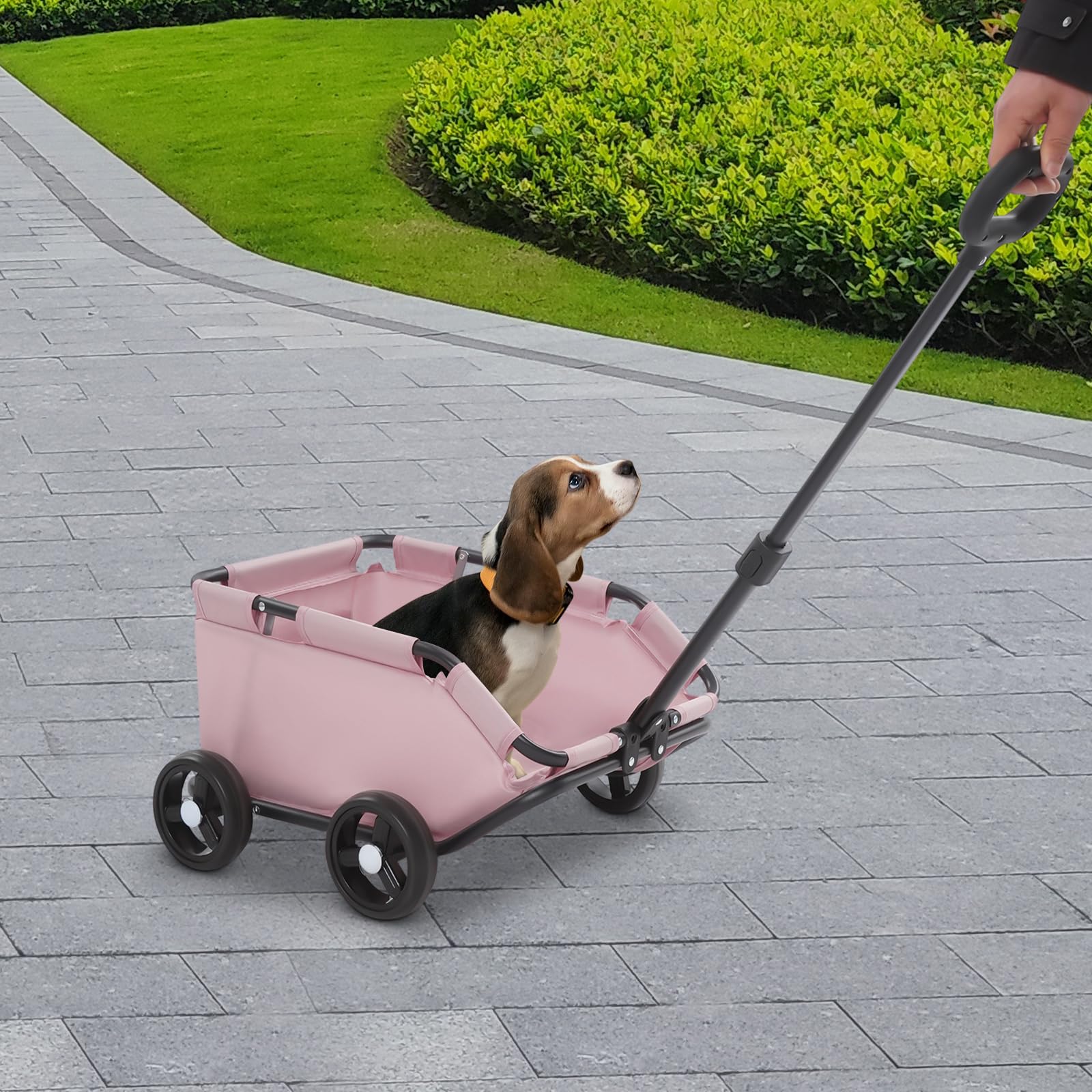 Passeggino pieghevole per cani di piccola taglia e gatti, leggero con manico telescopico, telaio stabile, fino a 7,5 kg, con cuscino interno e tasca laterale 31 × 51 × 35 cm (rosa)