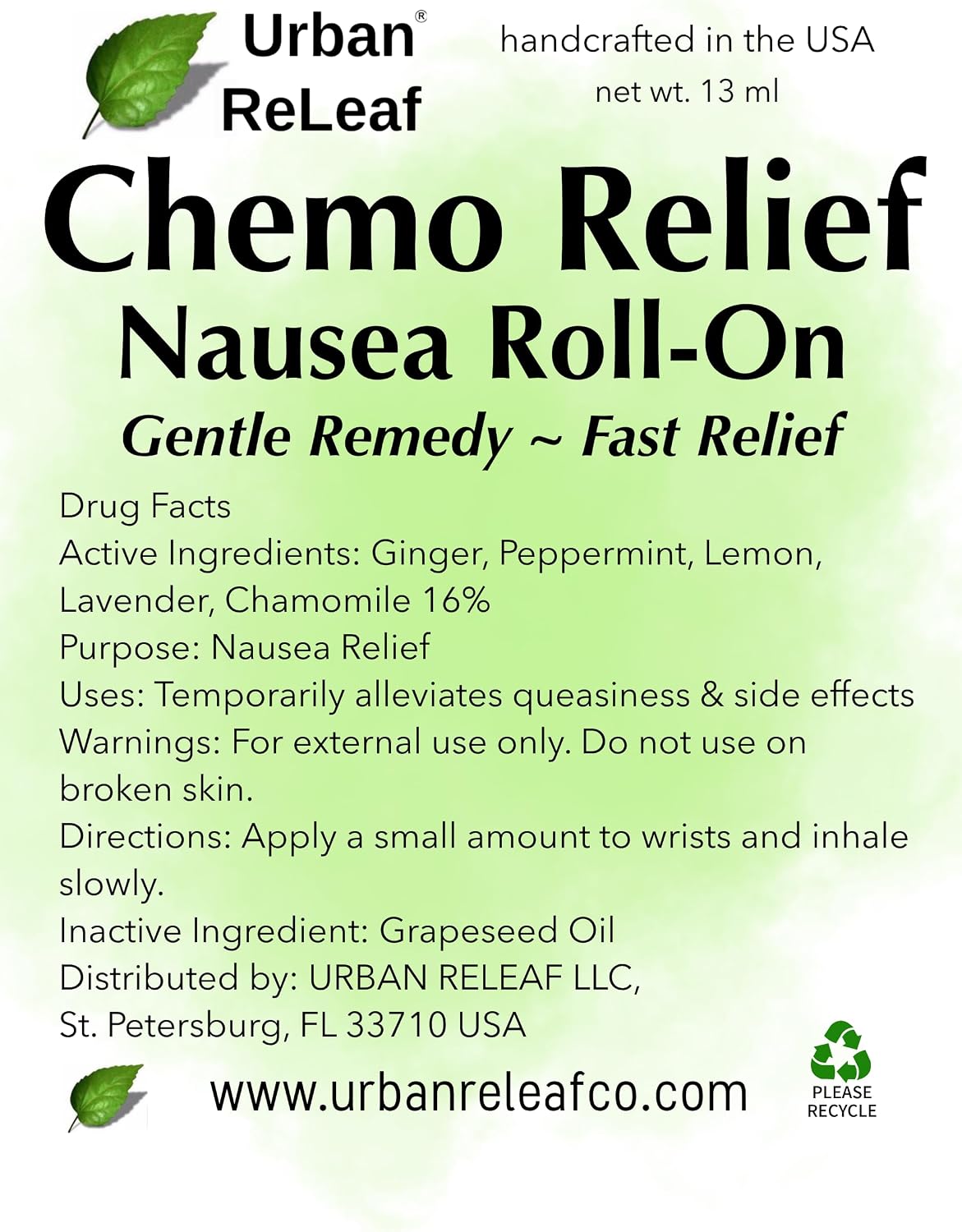 Urban ReLeaf Chemo Relief Nausea Roll-On | Gentle Remedy, Fast Relief, Soothing Aromatherapy, Upset Stomach & Side Effects, Natural Essential Oils