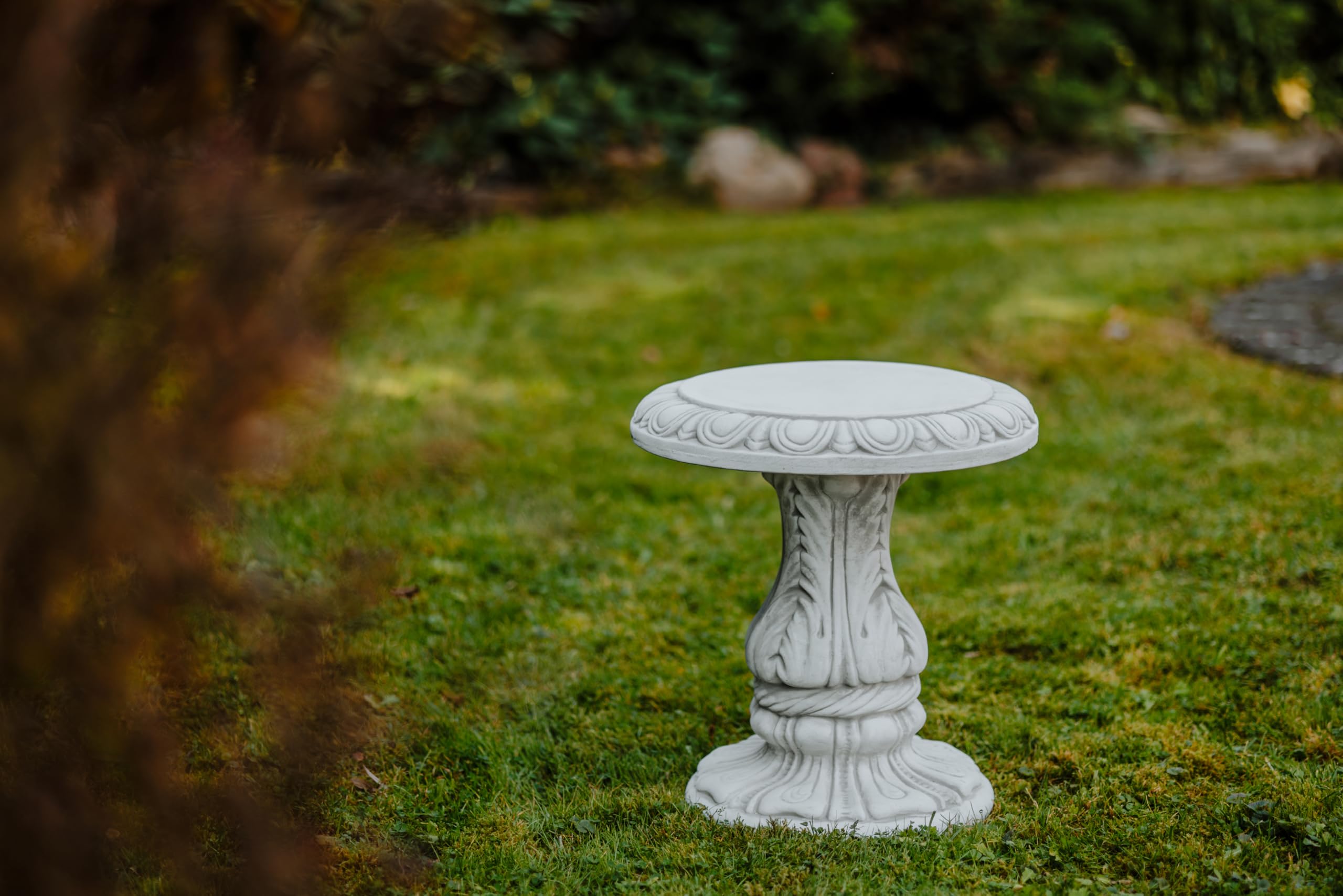 gartendekoparadies.de Runder Hocker Gartenstuhl, H. 47 cm, 43 kg, Grau, frostsicher aus Steinguss für Außenbereich