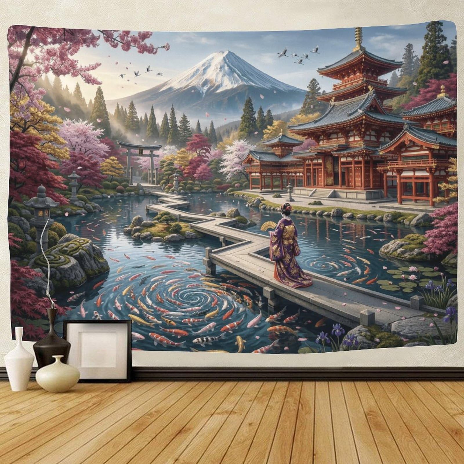 GPMNBCXZK Japanese Mount Fuji Wall Tapestry Artistic 3D Printed Room Decoration Traditional Temple Bedroom Living Room Dorm Home 100cmx150cm