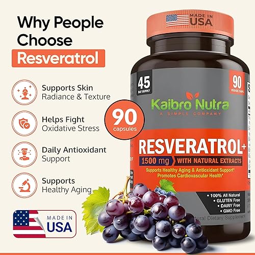 Miniatura 2 de Kaibro Nutra Suplemento de Resveratrol, 1500mg de Trans Resveratrol Extra Fuerte, Quercetina con Extractos de Hierba de Nudos Japonesa