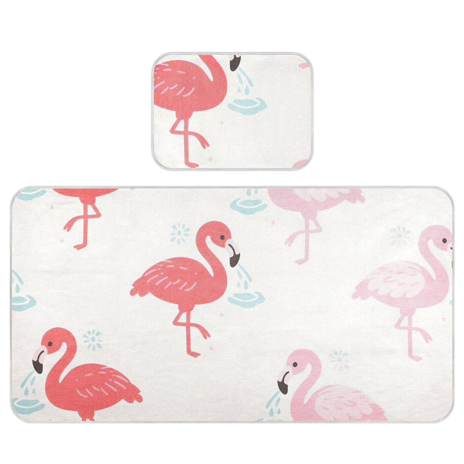 Bolaz Summer Sleeping Bed Pad, Red Pink Flamingo Pattern Cooling Mattress Set Breathable Bed Mat Ice Silk Mat + Pillow Cover for Toddler Boys Girls