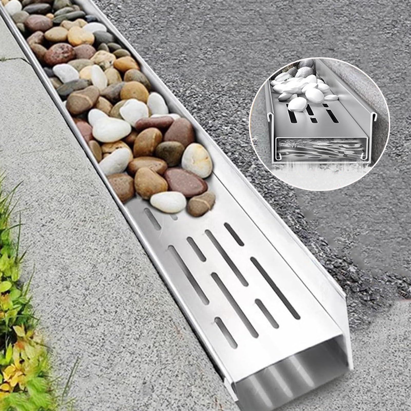 Canaleta de Desagüe Canal De Drenaje Para Patio Con Rejilla, Canaleta De Drenaje Estrecho Para Exteriores, Canaleta Desague De Acero Inoxidable Para Uso Comercial, Canalón De Alcantarillado(100x10x6.5