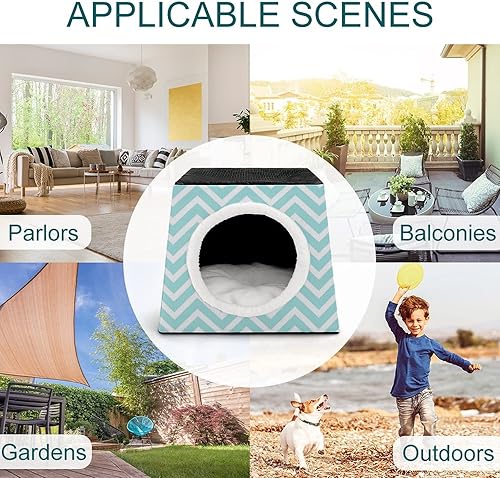 Miniatura 3 de Sofá plegable con diseño de casas y condominios para gatos y gatos, con almohada extraíble, ondas de agua azules