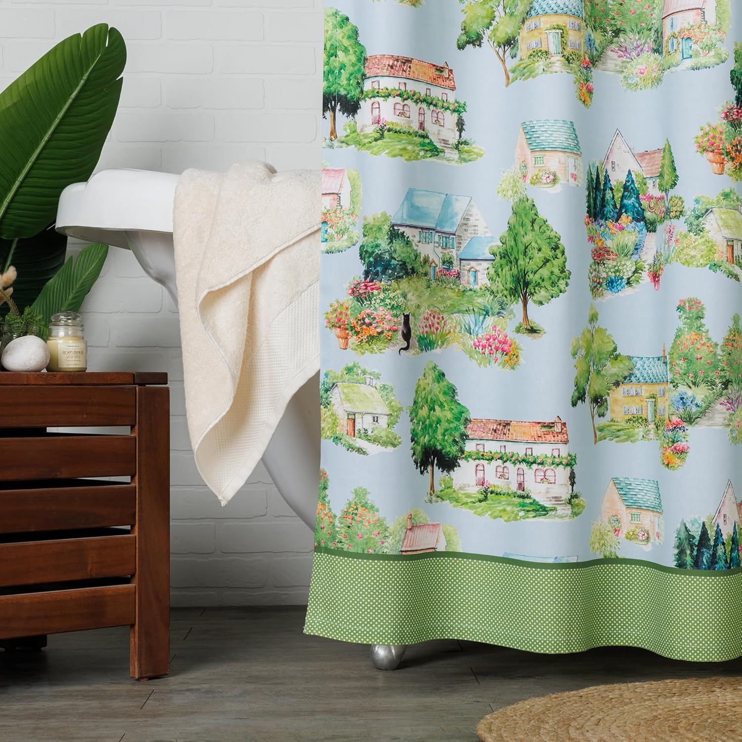 Maison d' Hermine Shower Curtain 100% Cotton One Panel 70"x72" Washable Fabric Shower Curtains for Bathroom, Easy Hanging with 12 Button Holes - Home Hotel Spa Gifts for Mothers Day (Gignac)