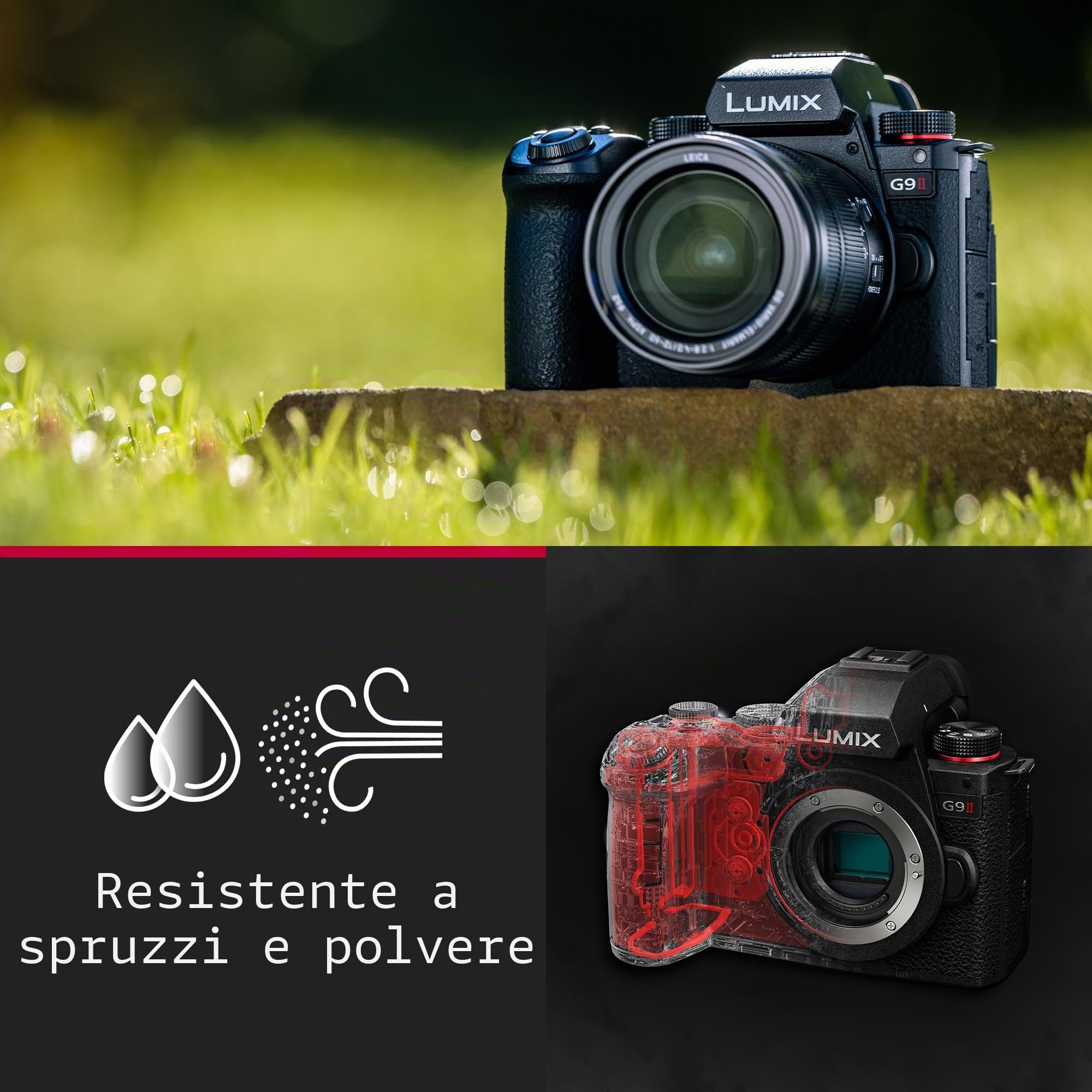 Panasonic LUMIX DC-G9M2LE Fotocamera Mirrorless Micro Quattro Terzi con Obiettivo Leica DG Vario-Elmarit 12-60mm F2.8-4.0, 25.2MP, 4K 120p/100p e 5.7K 30p/25p, Phase Hybrid AF, Wi-Fi, Bluetooth, Nero