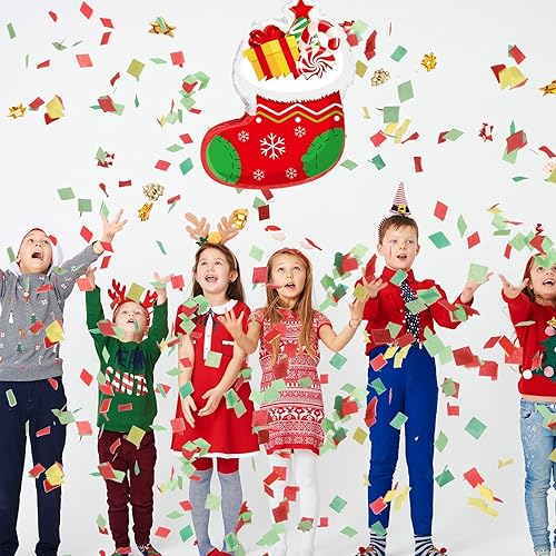 Miniatura 3 de Harrycle Christmas Stocking Pinata 16 Inch Christmas Mexican Pinata with Stick Blindfold and Confetti Pack Christmas Pinata Bundle for Xmas Birthday