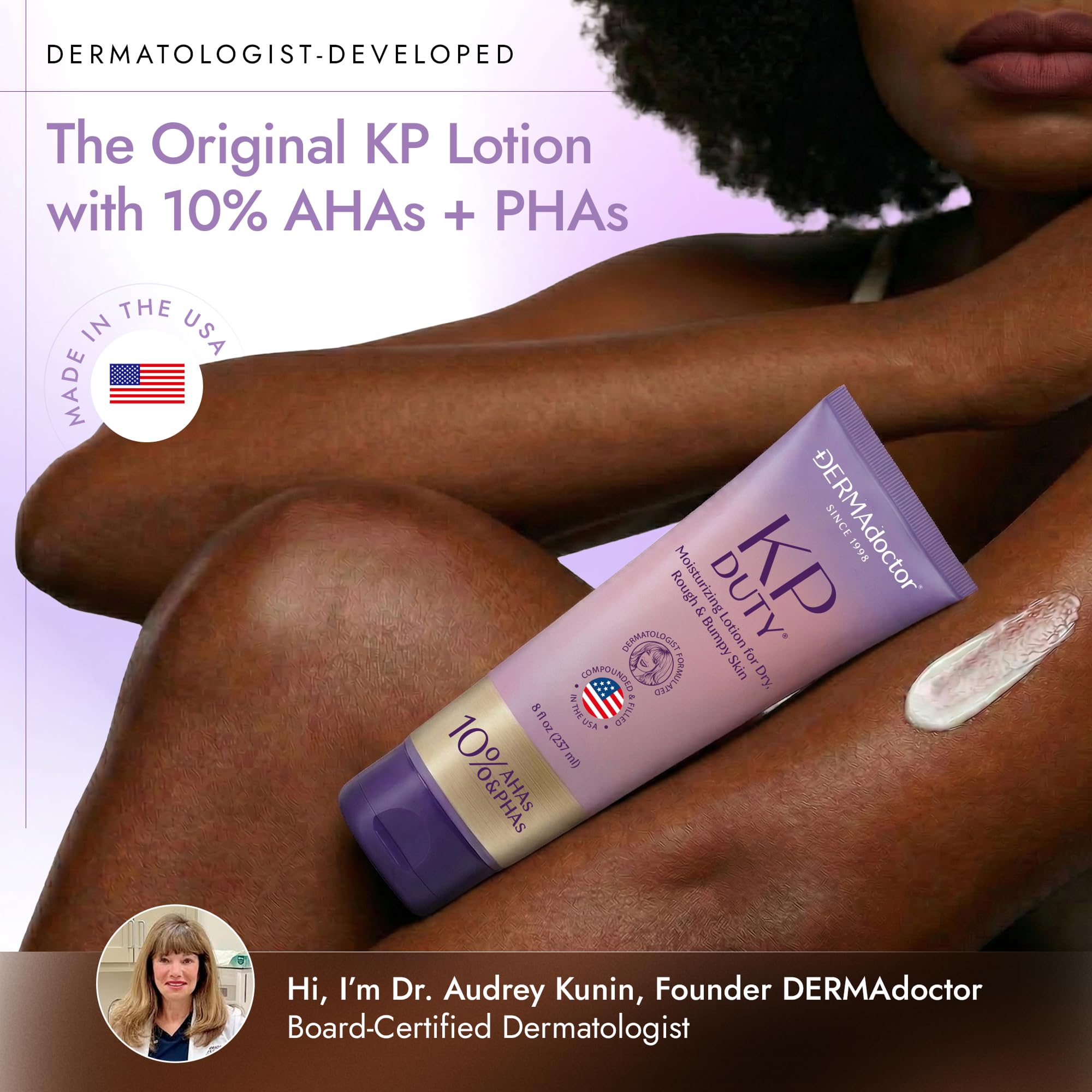 DERMAdoctor Creme Keratose Pilaire – Lotion hydratante pour le corps formulée par des dermatologues pour la kératose pilaire | Lisse la peau sèche, rugueuse et bosselée | Hydrate et adoucit (237ml)