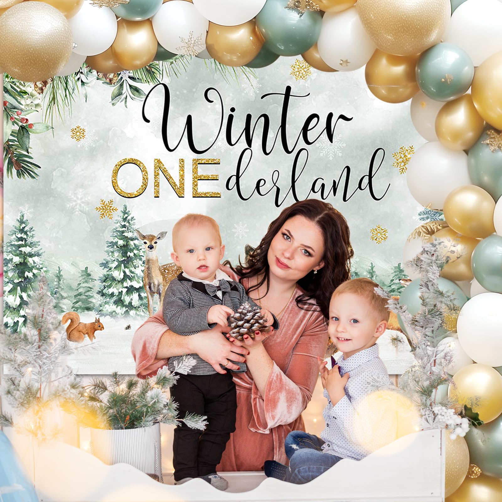 Avezano Winter Wonderland Fotohintergrund – 2,1 X 1,5 M, Rosa/silber, Für 1. Geburtstag & Winterpartys