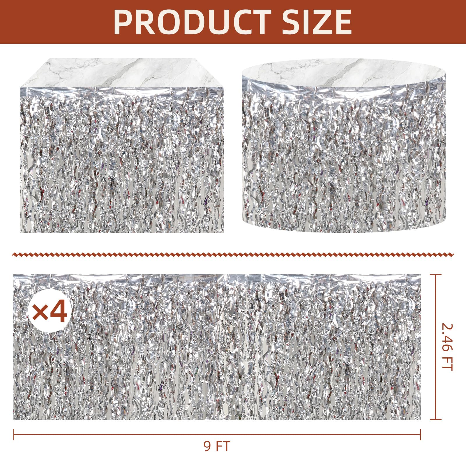 Tischrock Gold Rechteckig | Tüll Mit Metallfransen | Wiederverwendbar Für Hochzeit & Geburtstag