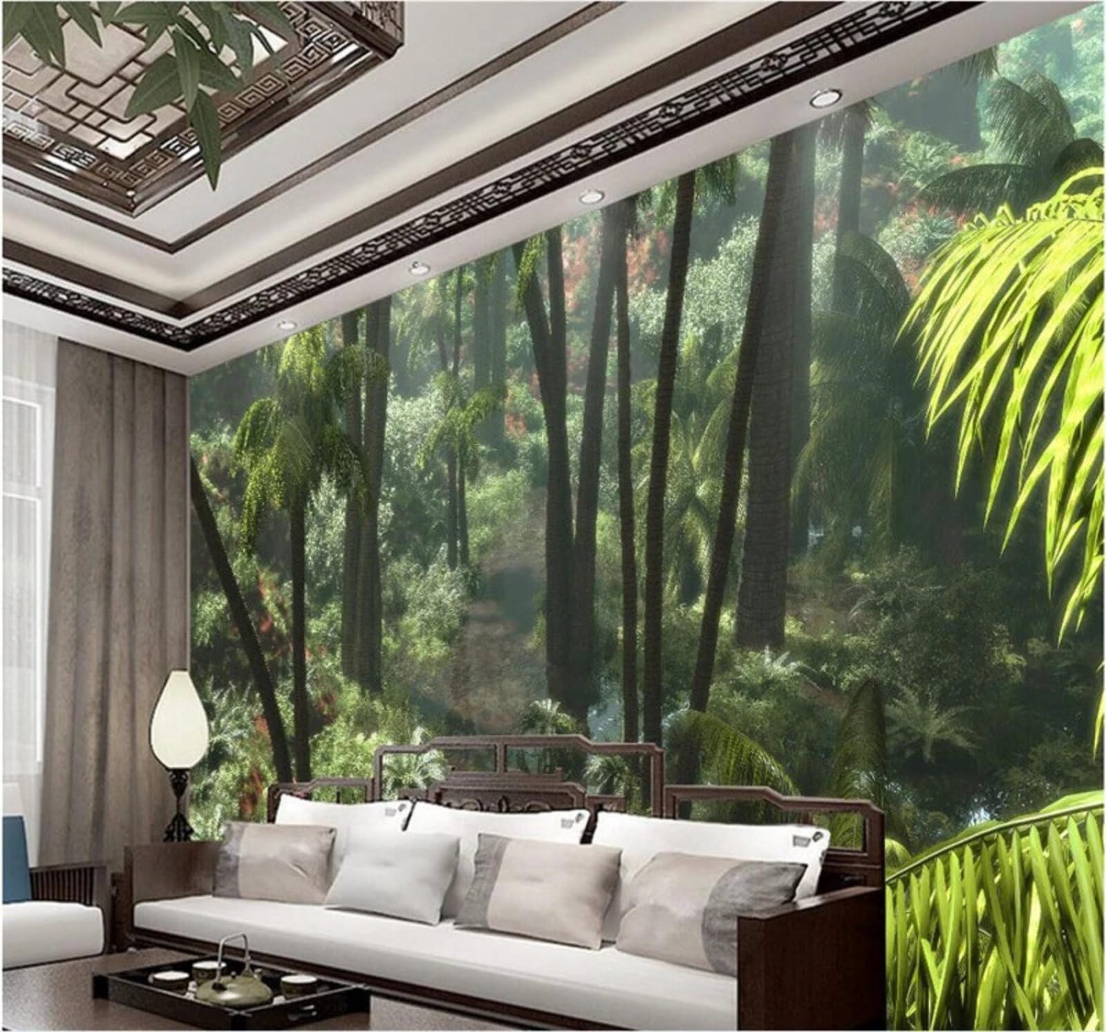 Vintage Fresh Hand Drawn Tropical Forest 3D Wallpaper Easy Install Feature Office Living Room Sofa Bedroom TV Background Wall Decoration-350cm×256cm