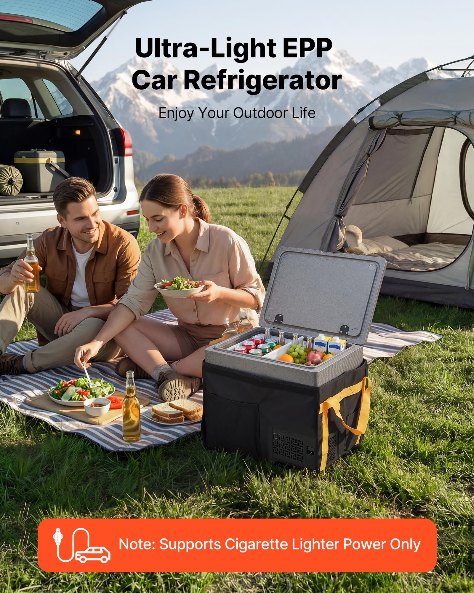 VEVOR Glacière Électrique Voiture 12/24 V CC 40 L, Réfrigérateur Portable Ultra-léger en EPP, pour Camping Voyage Plage Pêche, Mini Frigo à Compression Contrôlable par APP, Température -10 °C à 10 °C