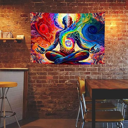 Miniatura 4 de Aidatain Tapiz de pared de meditación de yoga, tamaño 40 x 30 pulgadas, colorido arte de mandala espiritual para sala de estar, dormitorio,