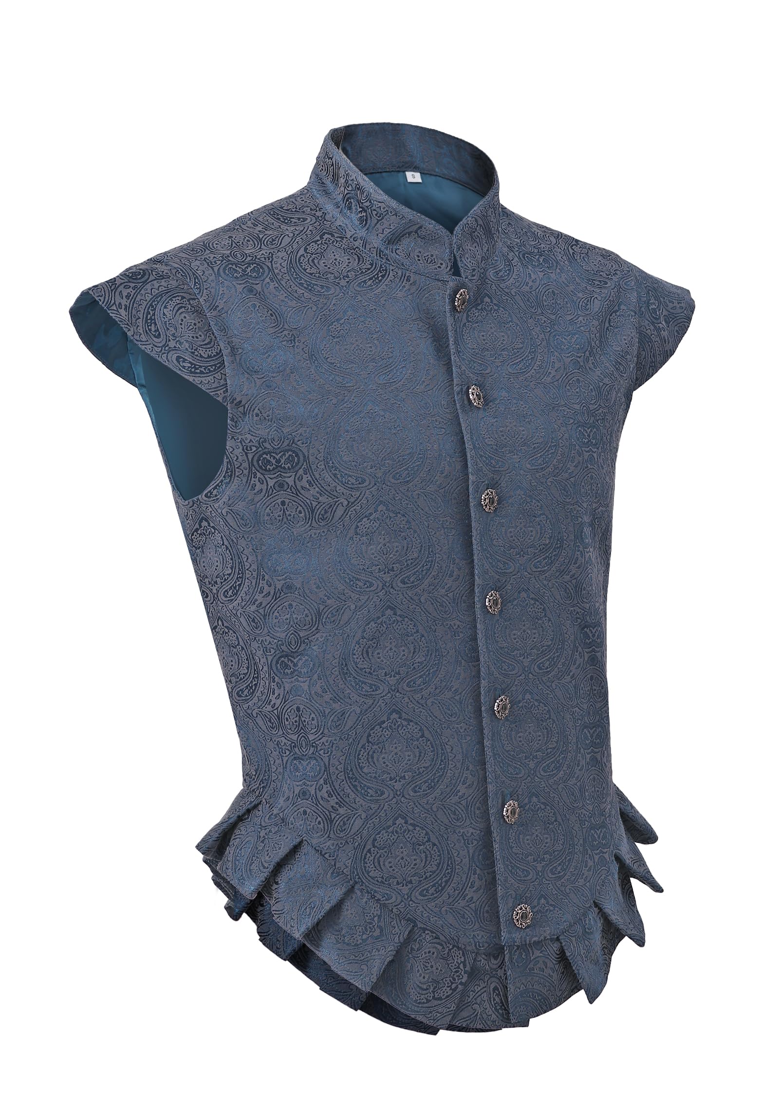 UJUROU Mens Medieval Vest Floral Renaissance Pirate Gothic Waistcoat Tudor Victorian Jerkin Vests Elizabethan Noble Costume, Blue, S