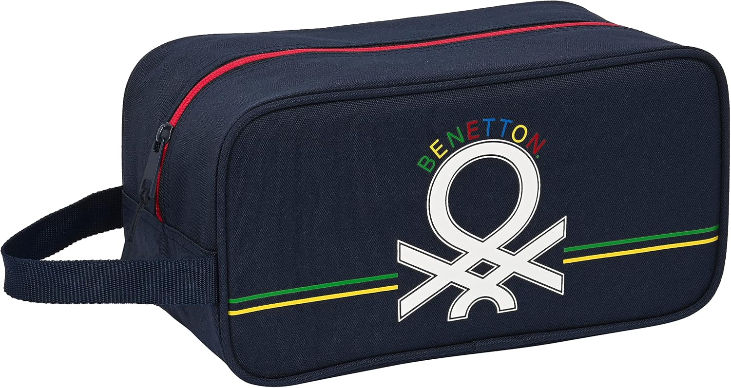 Benetton Sixties - Zapatillero Mediano, Multiusos, Portatodo, Deporte, Extraescolares, Fútbol, Cómodo y Versátil, 29x14x15 cm, Color Azul Marino