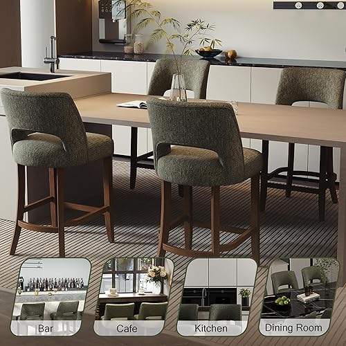 Miniatura 6 de VKNOW Juego de 4 taburetes de bar, taburetes de bar tapizados de altura de mostrador, taburetes de mostrador modernos con patas de madera para isla
