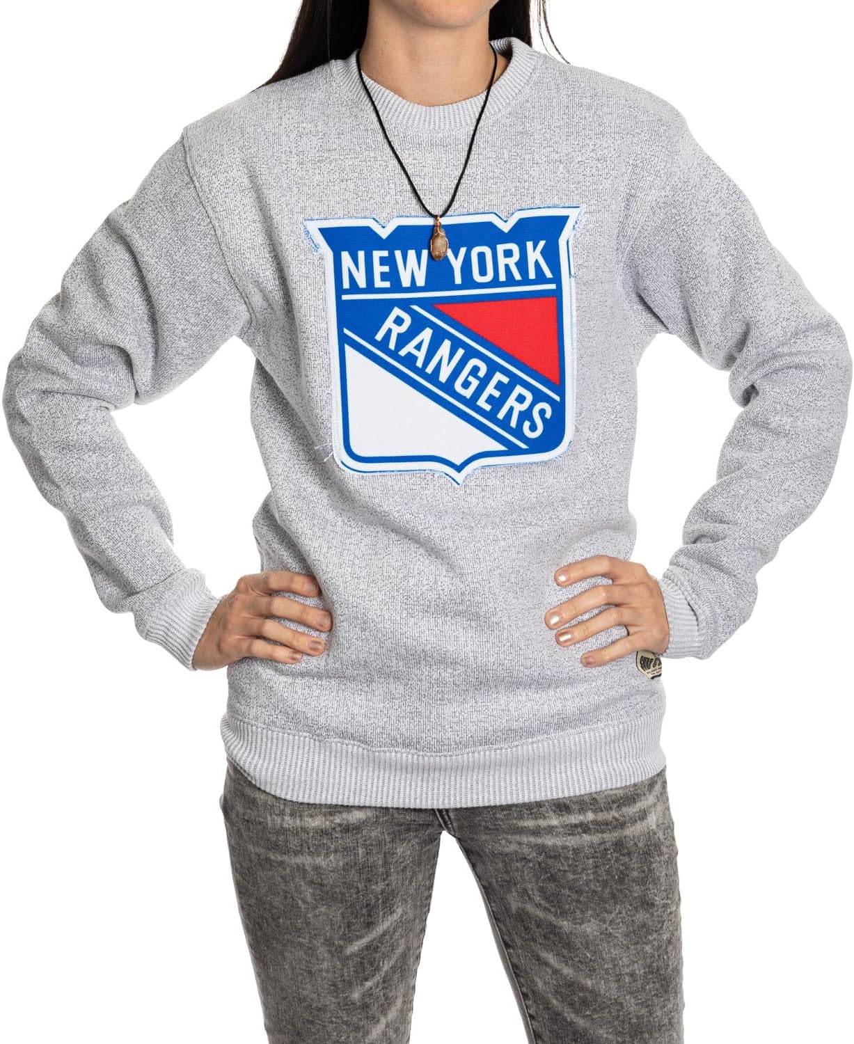 Calhoun NHL Surf & Skate Unisex Cabin Crew Neck Sweater with Premium Cotton Blend & Frayed Team Logo Crest