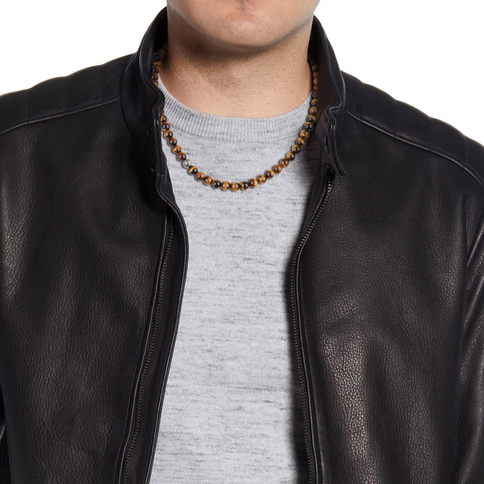 GAVU Collier Perle Homme, Collier Fleur de Lis Homme