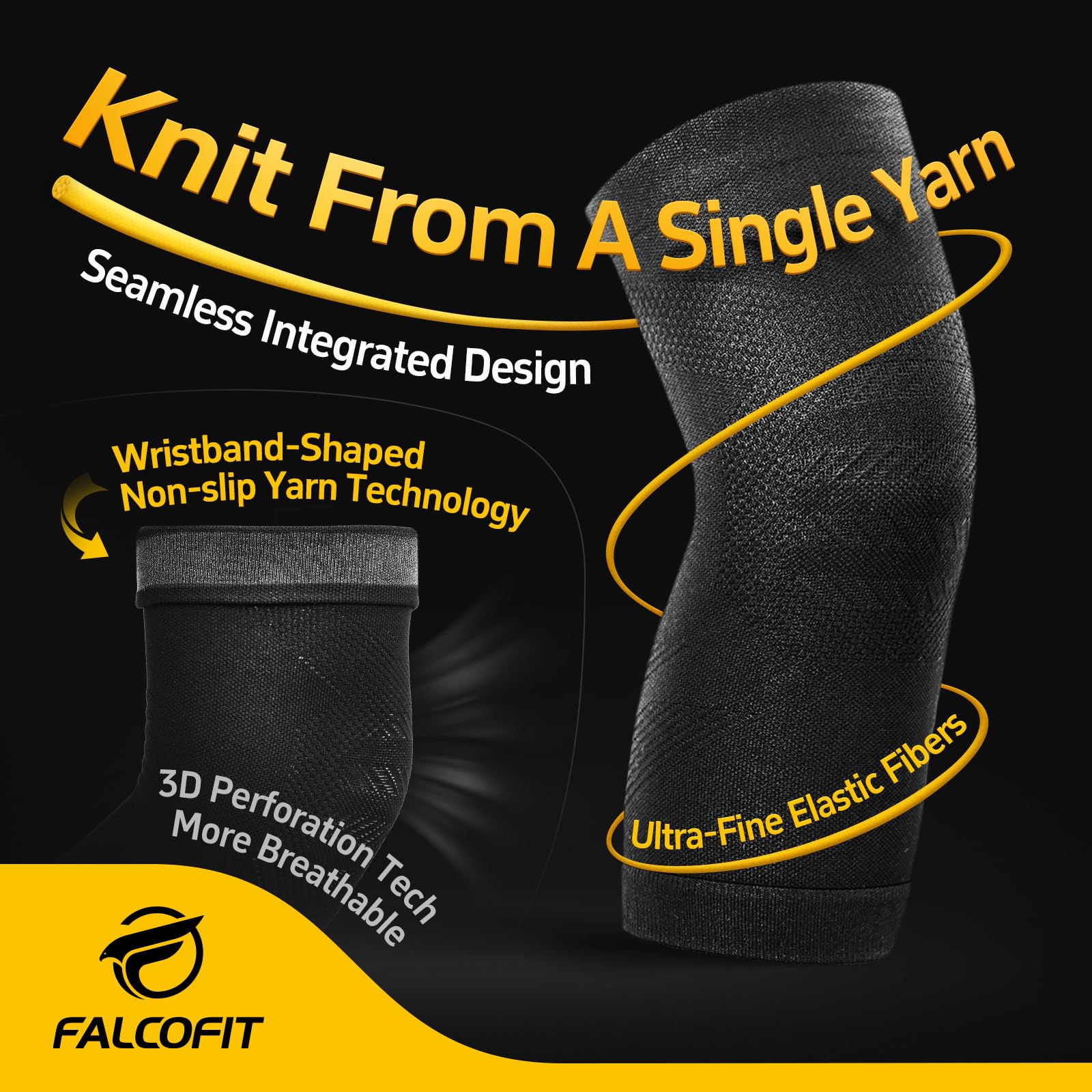 FALCOFIT Knee Brace For Women & Men – Premium Knee Compression Sleeve for Knee Pain Relief, Arthritis Support, Swelling Reduction, Running, Workouts, and Meniscus Tear Recovery - Knee Support 1 Pack