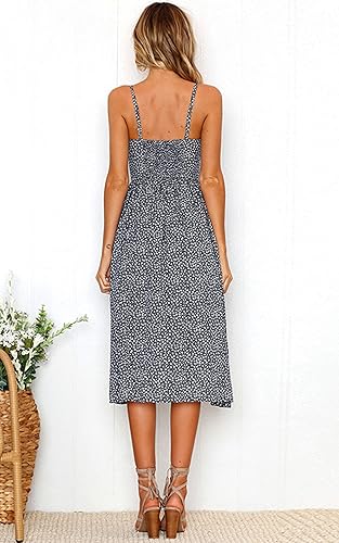 Miniatura 4 de Angashion - Vestido floral de verano estilo bohemio para mujer con botones bolsillos y tiras ajustables