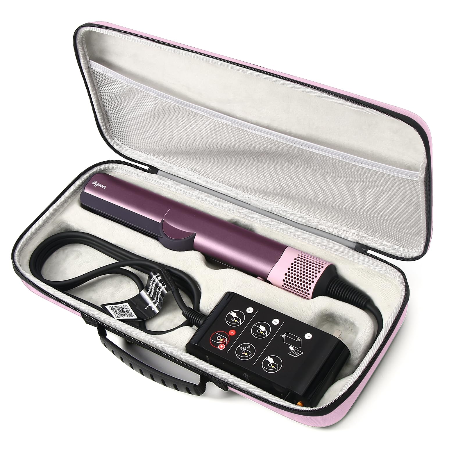 Funda rígida de viaje compatible con alisador de pelo Dyson Airstraight HT01 y fuente de alimentación, impermeable y a prueba de golpes, Pink, 1,5 pulgadas, Cary