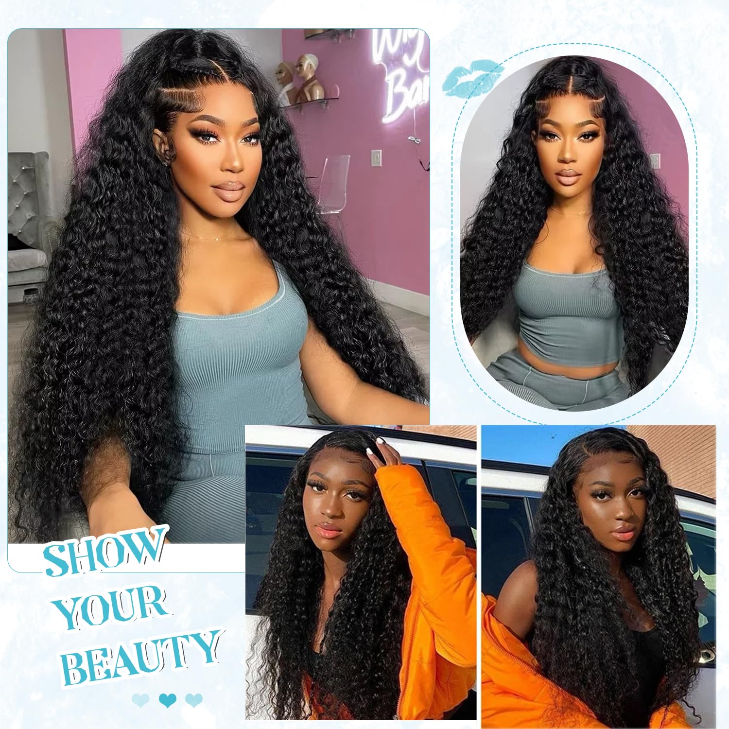 Deep Curly Bundles Human Hair Unprocessed 15A Brazilian Virgin Real Human Hair Sew in Weft Extensions 16 Inch #1B Natural Color Wet and Wavy Weave Bundles for Black Women 85G No Shedding