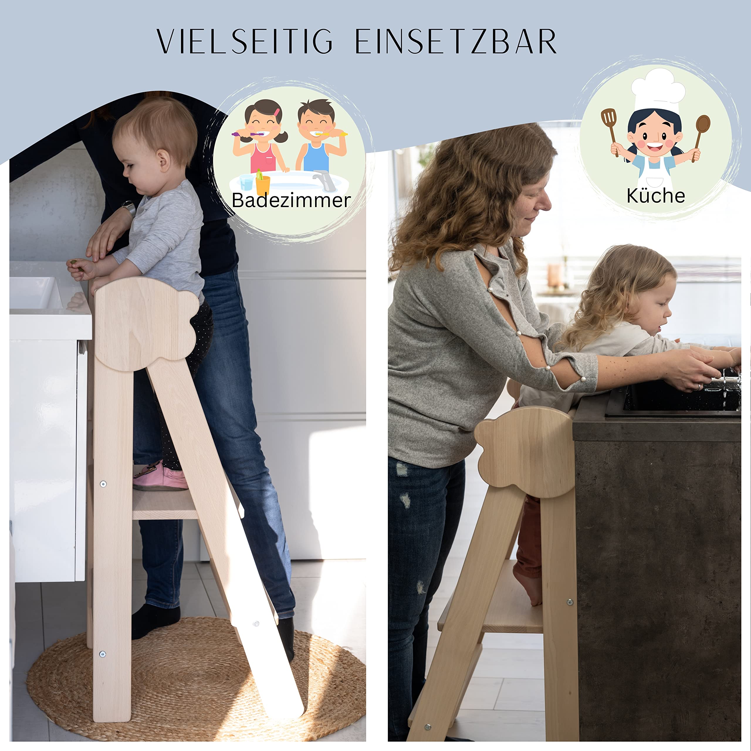 JOWE Lernturm für Kinder | Learning Tower aus Massivholz | klappbar und höhenverstellbar