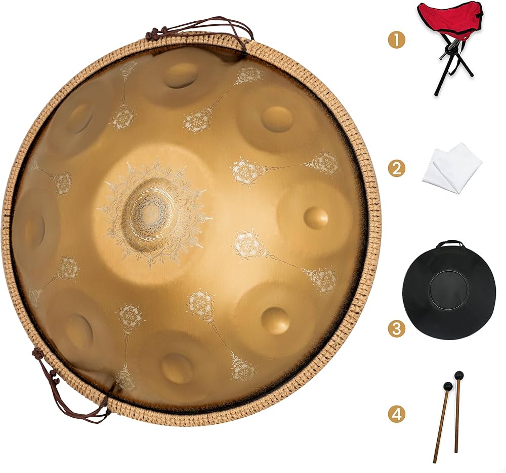 AS TEMAN HANDPAN, 9 Notas, 432 Hz, D Menor, 56 cm, Mandala