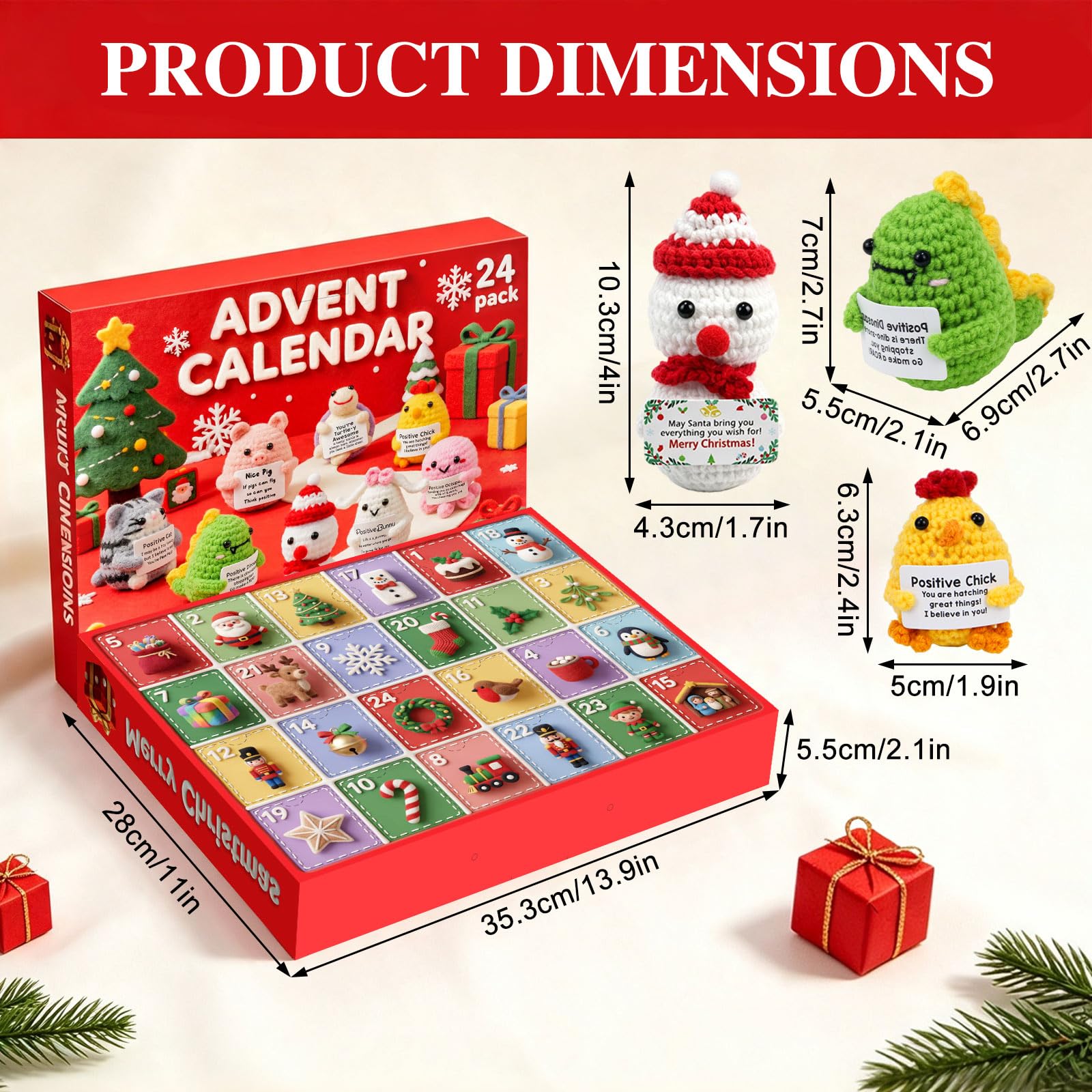 Calendario dell'avvento 2026, realizzato a mano con animali all'uncinetto, calendario dell'avvento di 24 giorni, con biglietti di supporto emotivo positivo, regalo per bambini, adolescenti, adulti