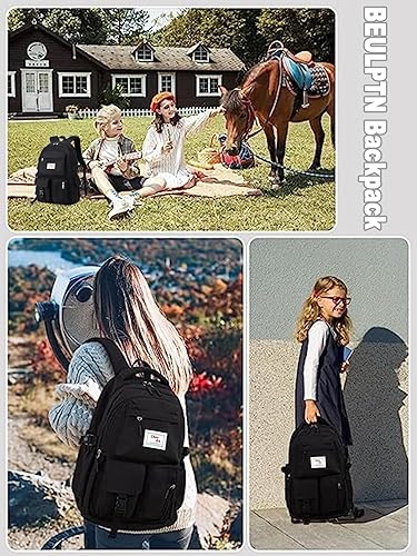 Miniatura 3 de BEULPTN Mochila escolar para niñas, bonita mochila para la escuela y adolescentes, mochila de viaje impermeable para la escuela secundaria, A-Negro,