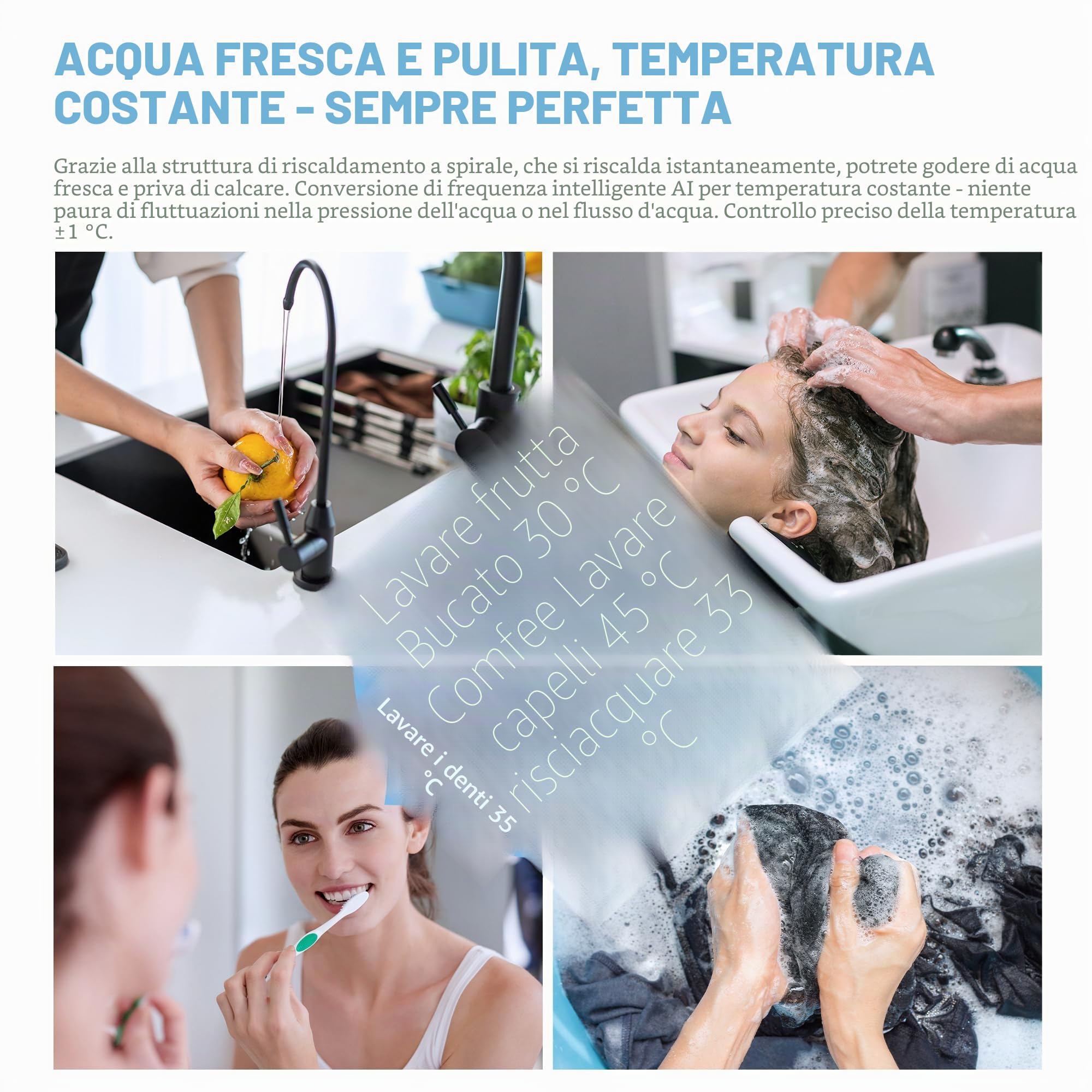 COMFEE 'CWH3.5EA1W Mini scaldabagno 3,6 kW per lavabi a mano, scaldabagno elettrico piccolo 230 V, controllata elettronicamente, resistente alla pressione, riscaldamento istantaneo, salvaspazio