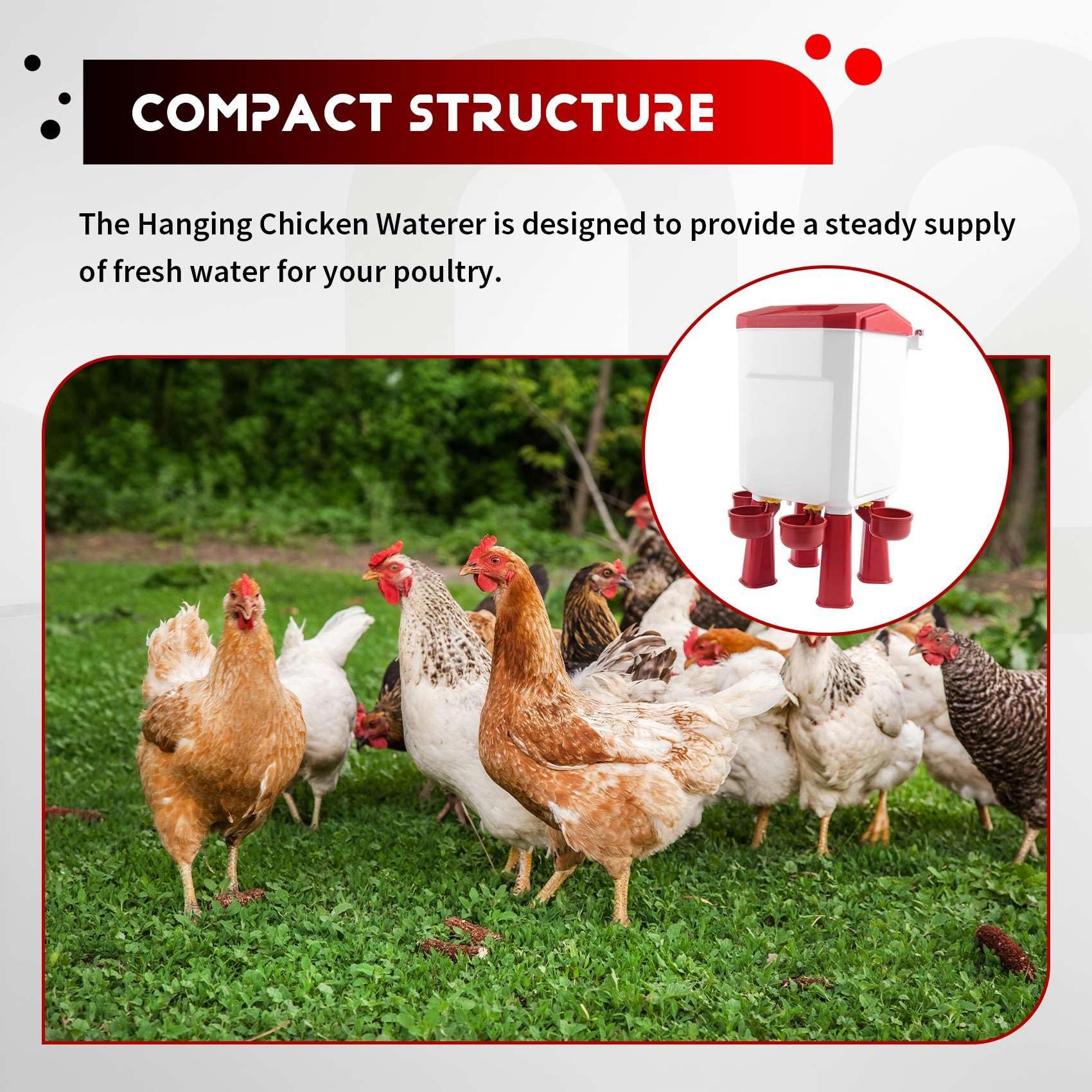 2X Bebedero Colgante para Pollos, Bebedero de Plástico para de Corral, Patas Desmontables para Pollos, Pavos, Gansos, Patos y Palomas, 7 L