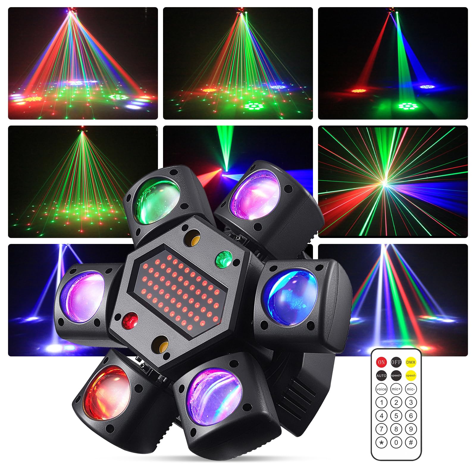Lyre LED Faisceau Tête Mobile Lumière de Scène, RGB LED Disco Jeux de Lumiere avec Télécommande, DMX512 Luminaires à Tête Rotative pour Disco Bars Club Mariage Noël Jeux de Lumiere