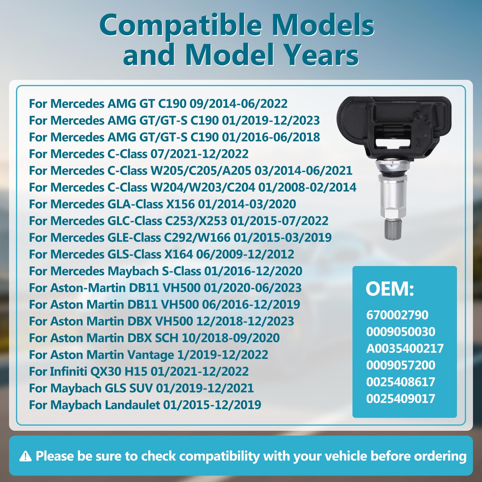 4 sensores de presión de los neumáticos 433 MHz TPMS, A0009050030 | Sensor RDKS A0035400217 0009057200 para Mercedes Benz C-Klasse W205 GLC X253 GLE W166 CLA CLS E S-Klasse Ersatz