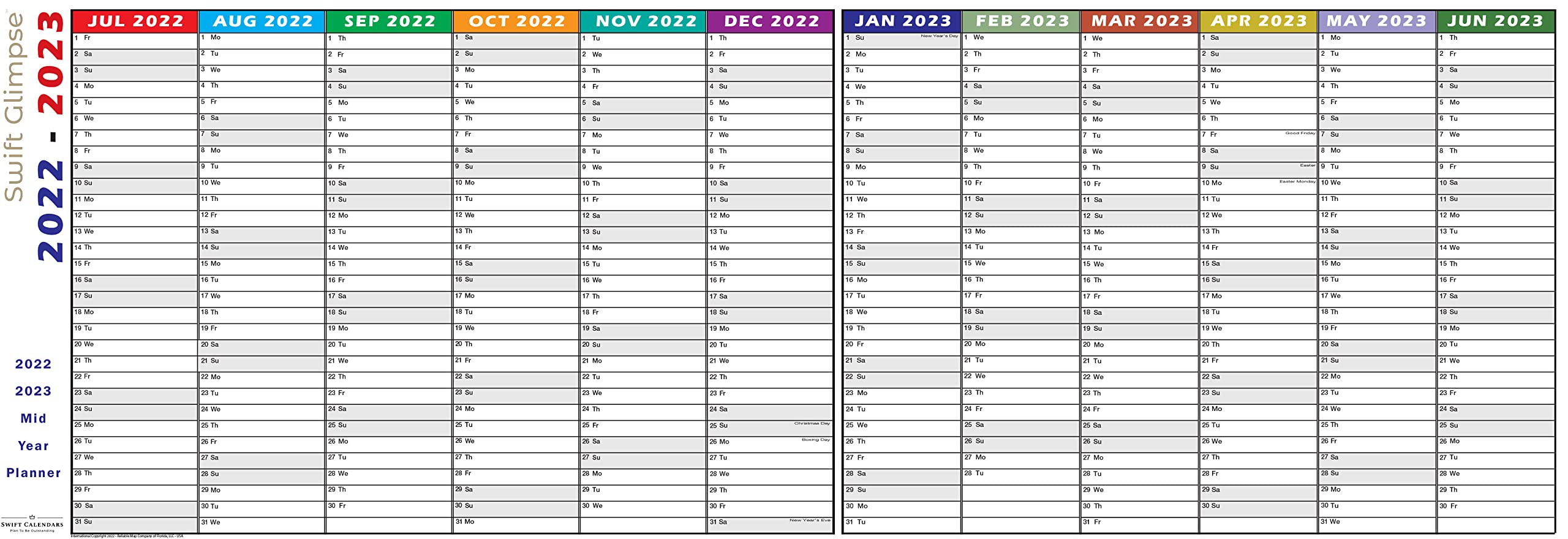 Buy 122cm x 42cm 20222023 Academic / Mid Year Wall Planner by