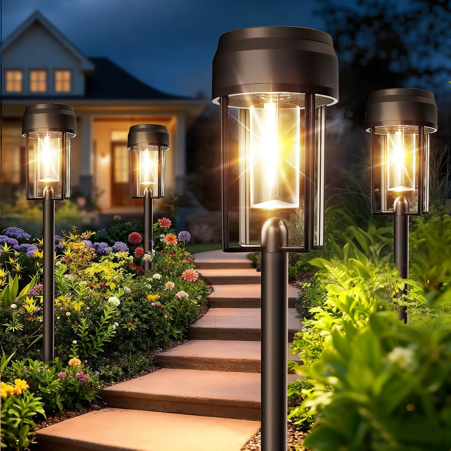 Solar Pathway Lights Outdoor 12 Pack Bright Solar Path Lights IP65 Waterproof Auto On Off Outdoor Lighting 3200k