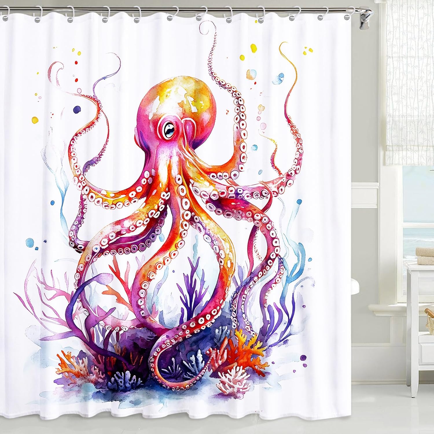 Funny Octopus Shower Curtain, Novelty Kraken Waterproof Shower Curtain, Sea Ocean Animal Print Thick Polyester Fabric Bathroom Curtain Set Octopus Bathroom Decor