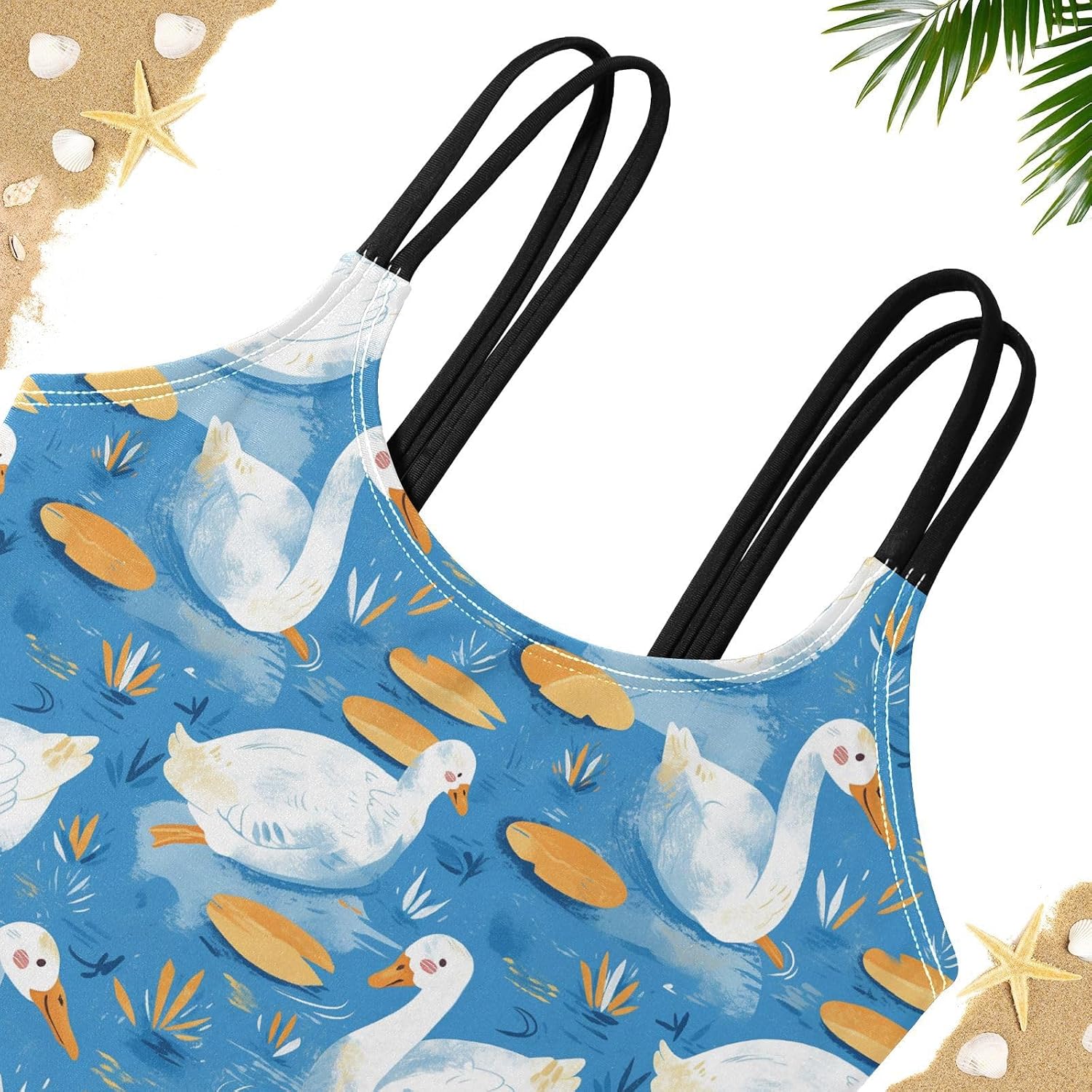 visesunny Girls Two Piece Swimsuits Cute Swans Swimming Girl's Bikini Sets Bathing Suits for Girls Size 5-12Y