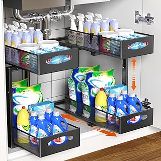 Housolution 2 Pack Under Sink Organizer, 2 Tier Metal Pull Out Under Sin...