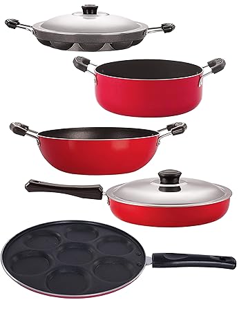 Nirlon Non-Stick 5 Piece Highly Durable PFOA Free Aluminium Combo Cookware Utensil
