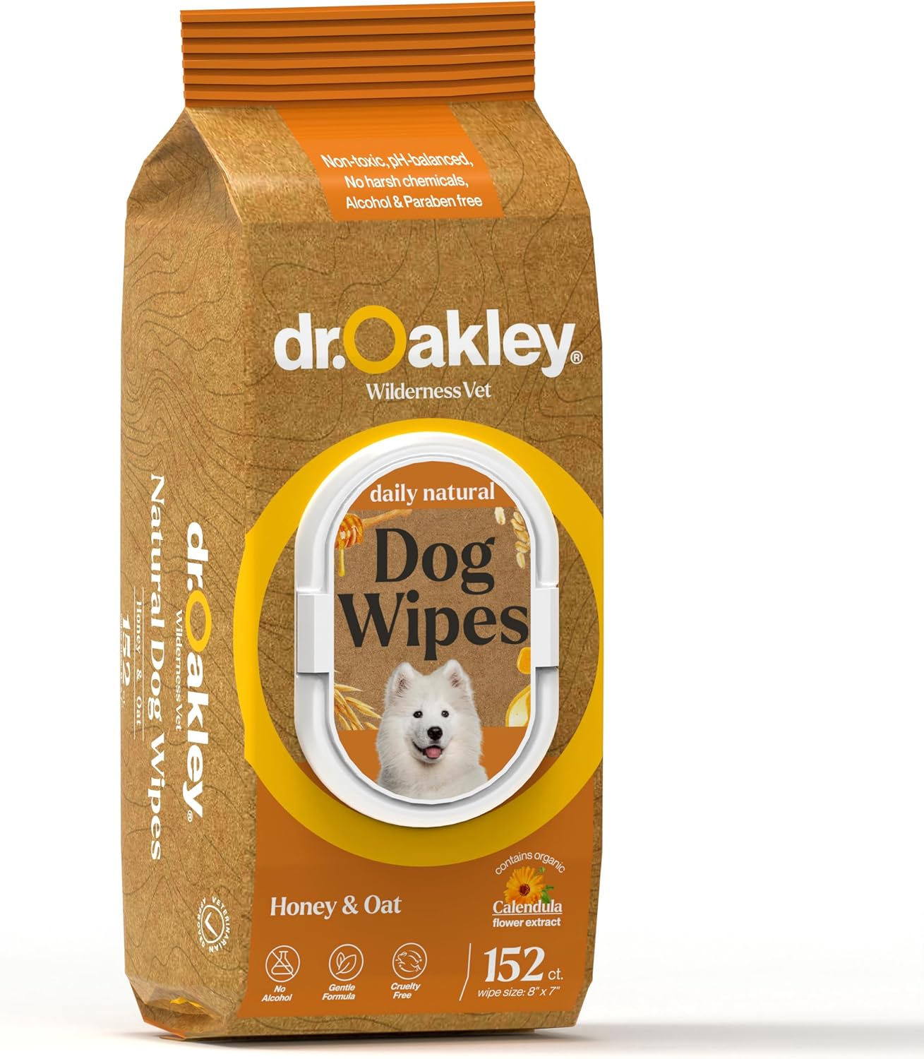 Dr. Oakley Dog Wipes for Paws and Butt | 152 Large 8x7 Pet Wipes for Dogs | Plant-Based Dog Cleaning Wipes | Dog Grooming Supplies for Sensitive Skin | Vet Recommended Daily Natural (Honey and Oat) | Natural, Safe, Effective and Vet Approved
