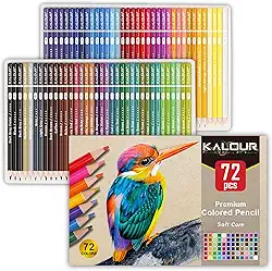 KALOUR 72 lápis de cor para livros de colorir adultos, núcleo macio, ideal para desenhar sombreamento, conjunto de lápis de cor, presente para adultos e crianças iniciantes