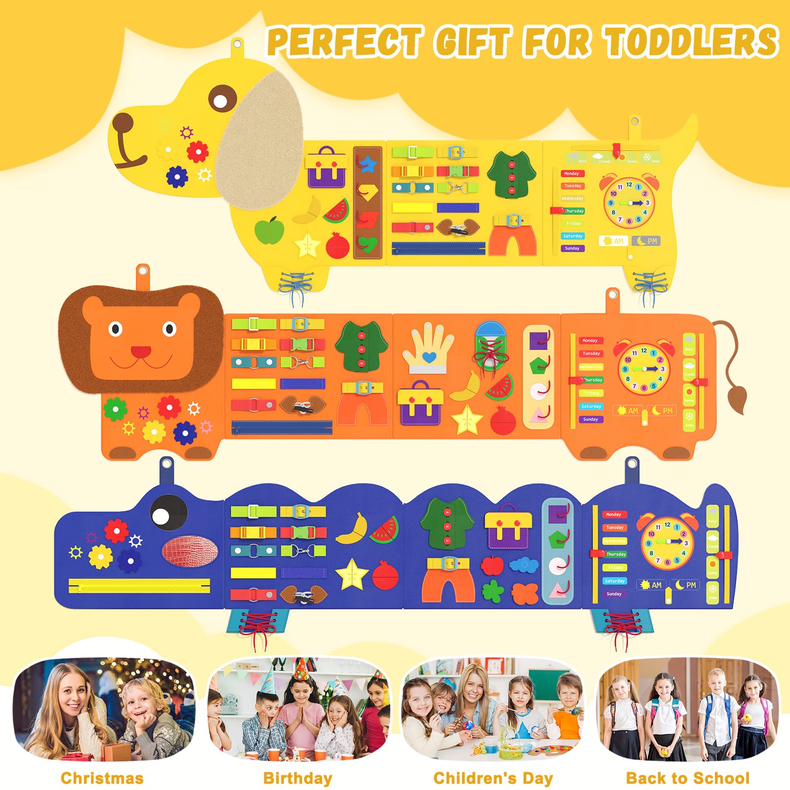 Giocattolo da parete per bambini, sensoriale Montessori Busy Board, cubo di attività in feltro per bambini, giocattolo sensoriale montato a parete, regalo per ragazzi e ragazze, 3-6 anni
