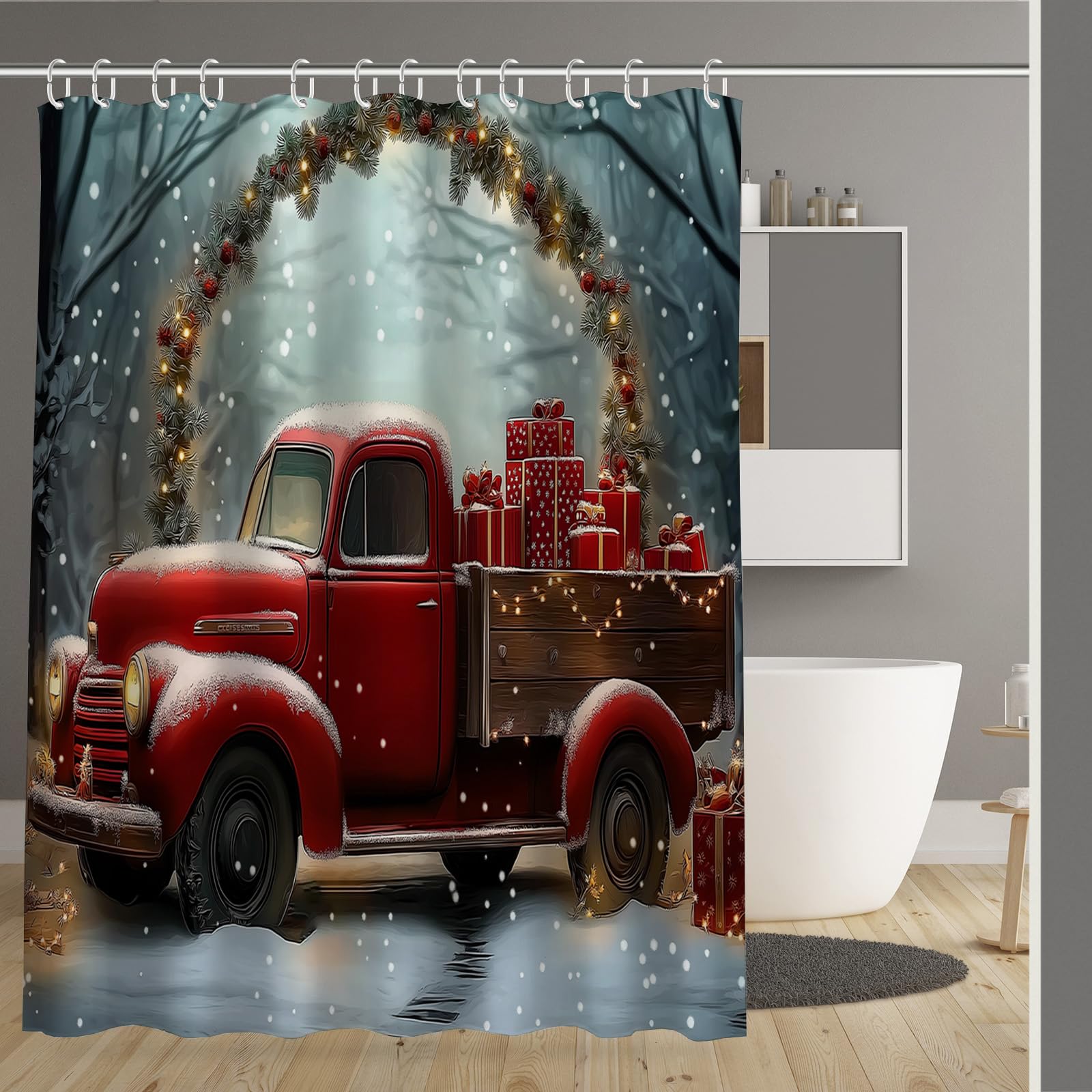 Cadeaux camion Noël imprimé baignoire rideau de douche en tissu polyester imperméable