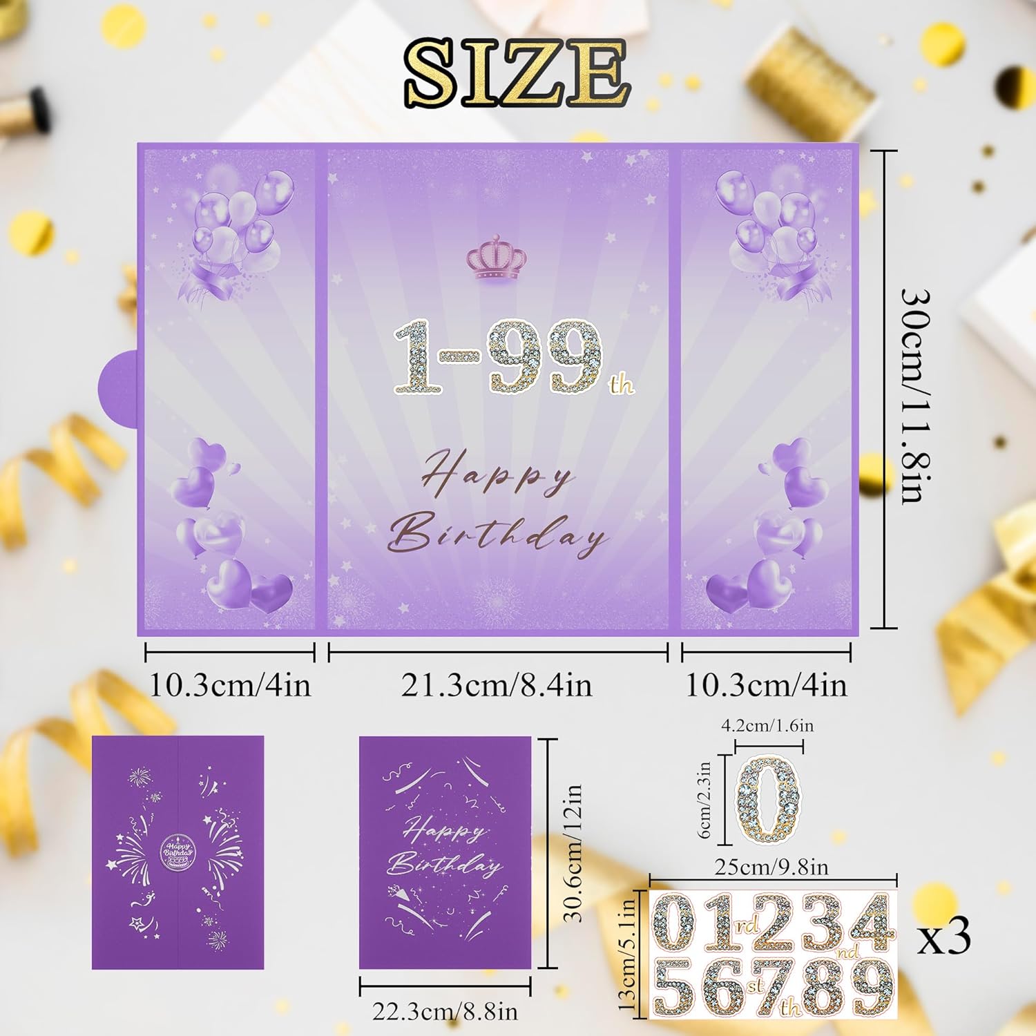 Purple 1st-99th Happy Birthday Party Decorations 18"x12" Birthday Guest Book for Men Women Suitable for All Ages Birthday Gifts Birthday Card - Image 2