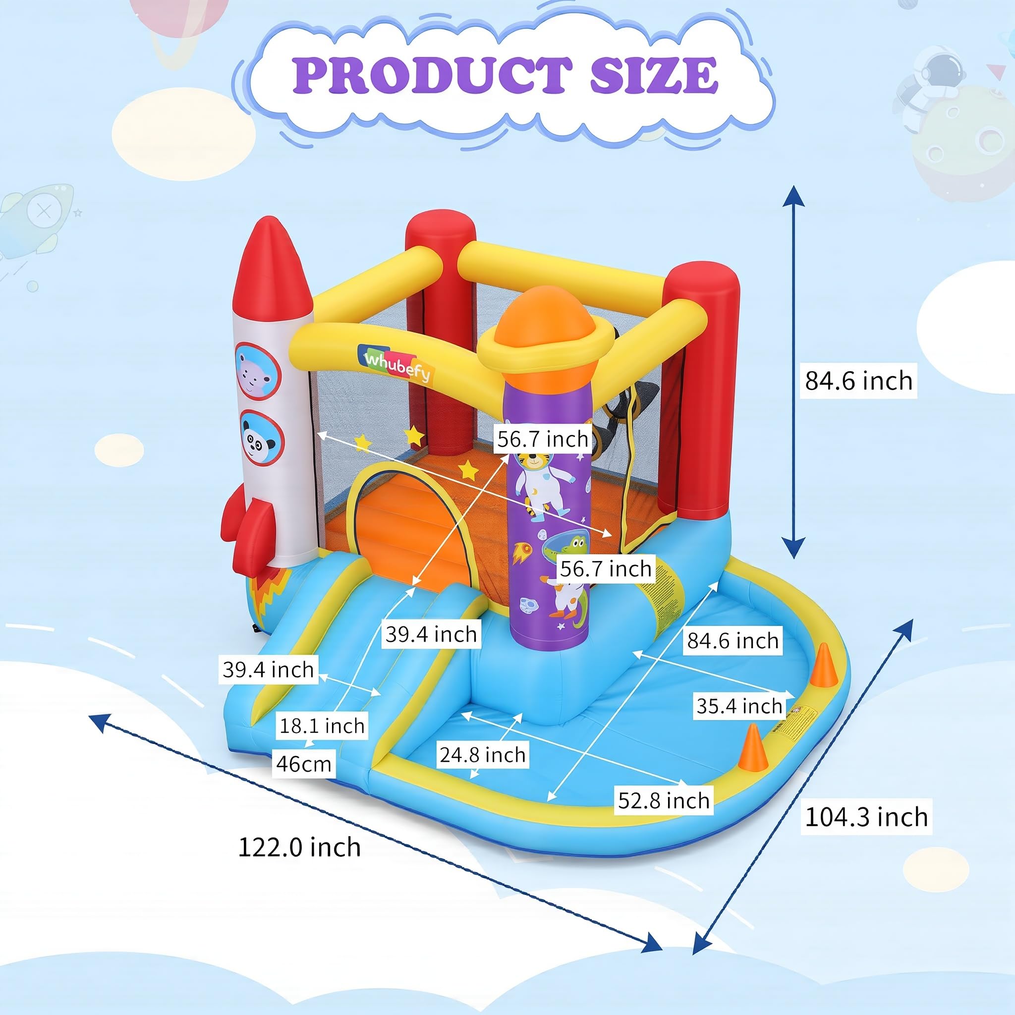 AKEYDIY Castillo Hinchable con Tobogán y Piscina de Bolas 310 x 265 x 215 cm, para Niños de 3 a 8 Años, para Interior/Exterior (Rojo con Piscina)